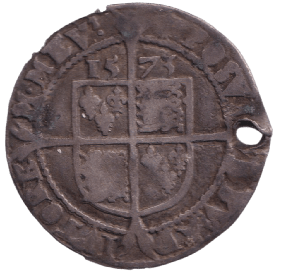 1573 SILVER SIXPENCE ELIZABETH IST HOLED - HAMMERED COINS - Cambridgeshire Coins