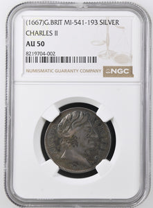 1667 MI - 541 - 193 CHARLES II SILVER AU 50 - NGC SILVER COINS - Cambridgeshire Coins