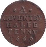 1669 COVENTRY FARTHING TOKEN - FARTHING TOKEN - Cambridgeshire Coins