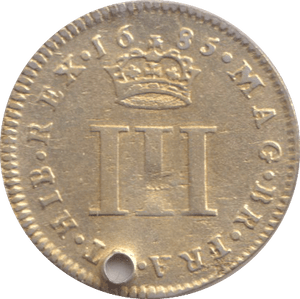 1685 HOLED MAUNDY THREEPENCE GOLD GILT ( FINE ) - MAUNDY THREEPENCE - Cambridgeshire Coins