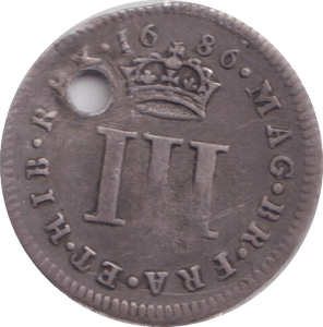 1686 MAUNDY THREEPENCE ( GF ) HOLED - MAUNDY THREEPENCE - Cambridgeshire Coins
