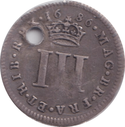 1686 MAUNDY THREEPENCE ( GF ) HOLED - MAUNDY THREEPENCE - Cambridgeshire Coins