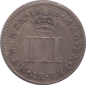 1686 MAUNDY THREEPENCE ( VF ) - MAUNDY THREEPENCE - Cambridgeshire Coins