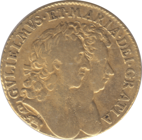 1689 WILLIAM & MARY GOLD ONE GUINEA ELEPHANT AND CASTLE ( VF ) - Guineas - Cambridgeshire Coins