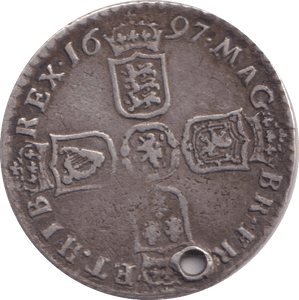 1697 HOLED SIXPENCE ( GF ) - SIXPENCE - Cambridgeshire Coins