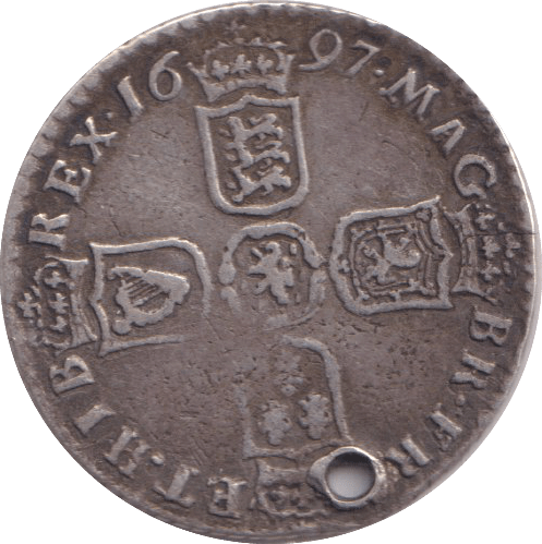 1697 HOLED SIXPENCE ( GF ) - SIXPENCE - Cambridgeshire Coins