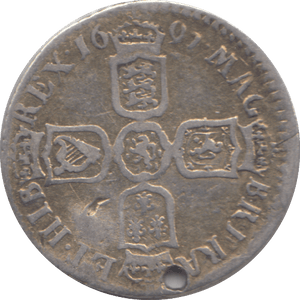 1697 SIXPENCE ( NF ) HOLED - SIXPENCE - Cambridgeshire Coins