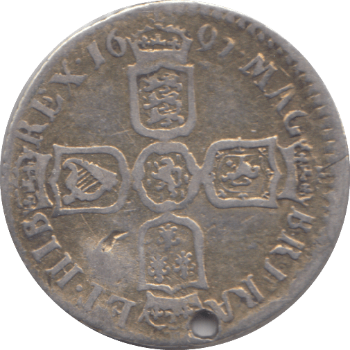 1697 SIXPENCE ( NF ) HOLED - SIXPENCE - Cambridgeshire Coins