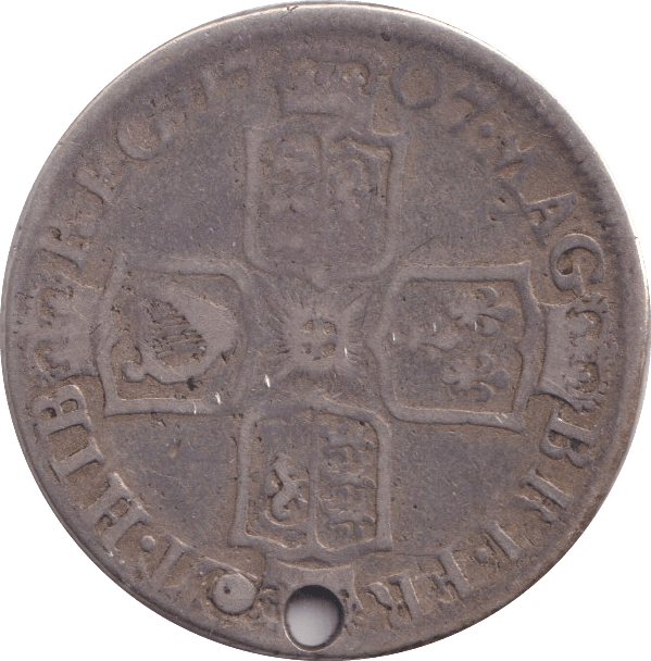 1707 SHILLING HOLED ( FINE ) - Shilling - Cambridgeshire Coins