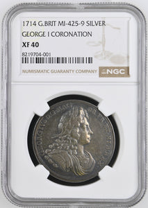 1714 MI - 425 - 9 GEORGE I CORONATION SILVER XF 40 - NGC SILVER COINS - Cambridgeshire Coins