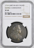 1714 MI - 425 - 9 GEORGE I CORONATION SILVER XF 40 - NGC SILVER COINS - Cambridgeshire Coins