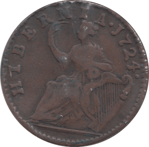 1724 IRISH HALFPENNY HIBERNIA USA COLONIAL - WORLD COINS - Cambridgeshire Coins