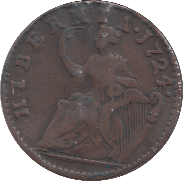 1724 IRISH HALFPENNY HIBERNIA USA COLONIAL - WORLD COINS - Cambridgeshire Coins