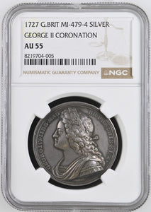 1727 MI - 479 - 4 GEORGE II CORONATION SILVER AU 55 - NGC SILVER COINS - Cambridgeshire Coins