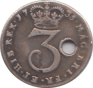 1735 MAUNDY THREEPENCE ( FINE ) HOLED - MAUNDY THREEPENCE - Cambridgeshire Coins