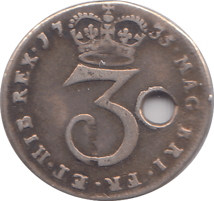 1735 MAUNDY THREEPENCE ( FINE ) HOLED - MAUNDY THREEPENCE - Cambridgeshire Coins