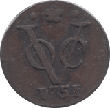 1751 DUTCH EAST INDIA DUIT - WORLD COINS - Cambridgeshire Coins