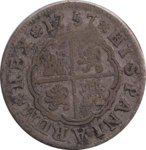 1757 SILVER 2 REALES SPAIN MADRID MINT - SILVER WORLD COINS - Cambridgeshire Coins