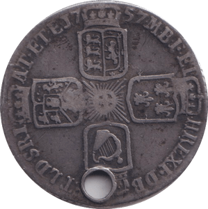 1757 SIXPENCE ( GF ) HOLED - SIXPENCE - Cambridgeshire Coins
