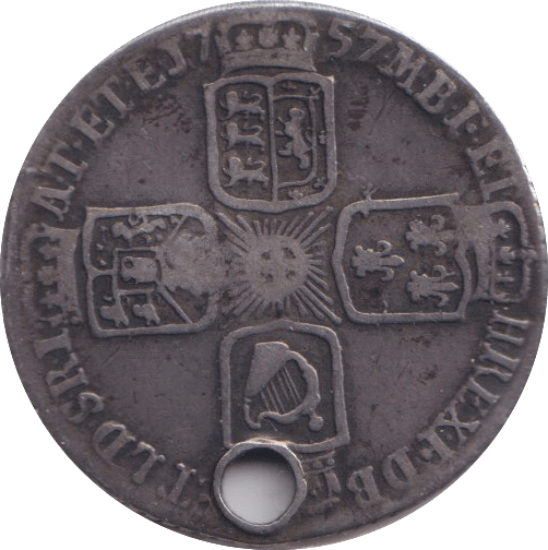 1757 SIXPENCE ( GF ) HOLED - SIXPENCE - Cambridgeshire Coins