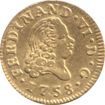 1758 GOLD HALF ESCUDO ( EF ) SPAIN MADRID - GOLD WORLD COINS - Cambridgeshire Coins