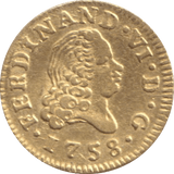 1758 GOLD HALF ESCUDO ( EF ) SPAIN MADRID - GOLD WORLD COINS - Cambridgeshire Coins