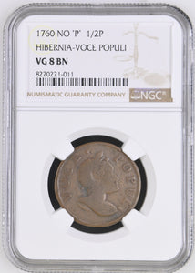 1760 HALFPENNY HIBERNIA - VOCE POPULI VG 8 BN - NGC OTHER COINS - Cambridgeshire Coins