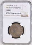 1760 HALFPENNY HIBERNIA - VOCE POPULI VG 8 BN - NGC OTHER COINS - Cambridgeshire Coins