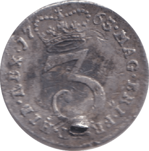 1763 MAUNDY THREEPENCE ( GVF ) HOLED - MAUNDY THREEPENCE - Cambridgeshire Coins