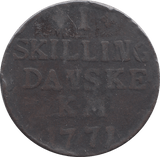 1771 ONE SKILLING DENMARK - WORLD COINS - Cambridgeshire Coins