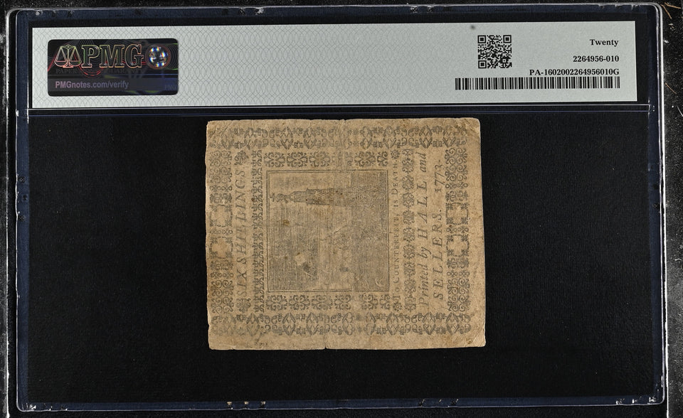 1773 PENNSYLVANIA COLONIAL NOTE FRPA160 PMG 20 VERY FINE - PMG CERTIFIED WORLD BANKNOTES - Cambridgeshire Coins