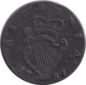 1781 HIBERNIA HALFPENNY IRELAND - WORLD COINS - Cambridgeshire Coins