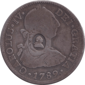 1789 SILVER 2 REALE MEXICO COUNTERSTAMP - SILVER WORLD COINS - Cambridgeshire Coins