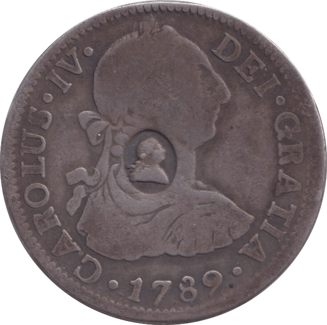 1789 SILVER 2 REALE MEXICO COUNTERSTAMP - SILVER WORLD COINS - Cambridgeshire Coins