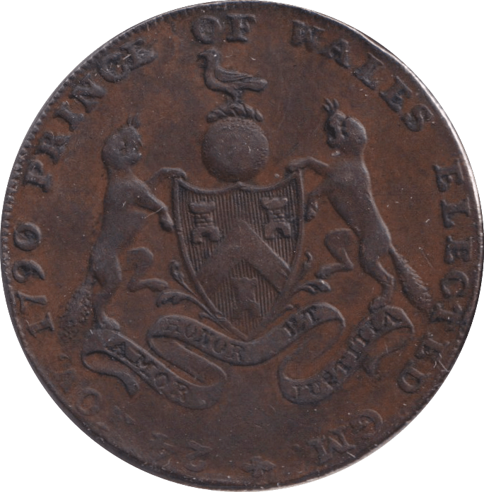 1790 HALFPENNY MAIDSTONE PRINCE OF WALES TOKEN - HALFPENNY TOKENS - Cambridgeshire Coins