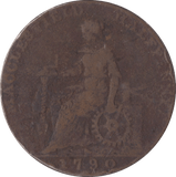 1790 HALFPENNY TOKEN CHESHIRE MACCLESFIELD FEMALE WITH COG CHARLES ROW - HALFPENNY TOKENS - Cambridgeshire Coins