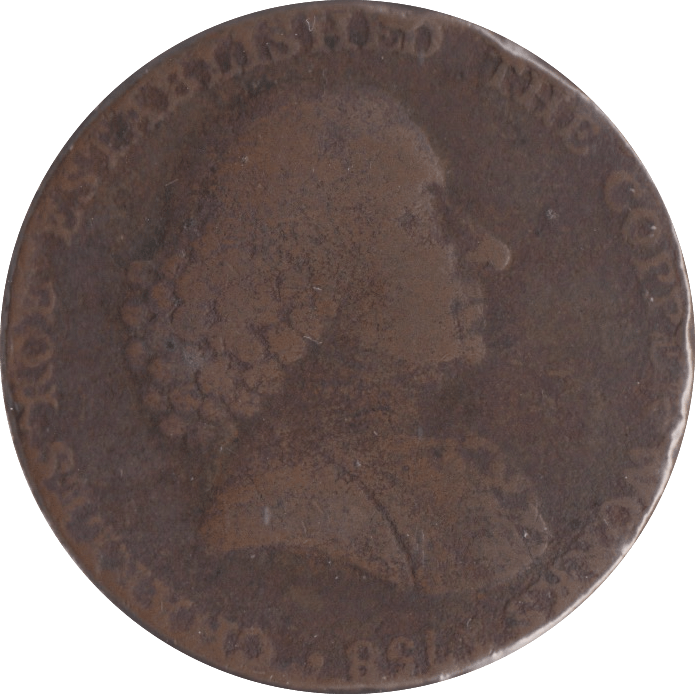 1790 HALFPENNY TOKEN CHESHIRE MACCLESFIELD FEMALE WITH COG CHARLES ROW - HALFPENNY TOKENS - Cambridgeshire Coins