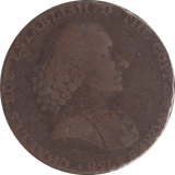 1790 HALFPENNY TOKEN CHESHIRE MACCLESFIELD FEMALE WITH COG CHARLES ROW - HALFPENNY TOKENS - Cambridgeshire Coins