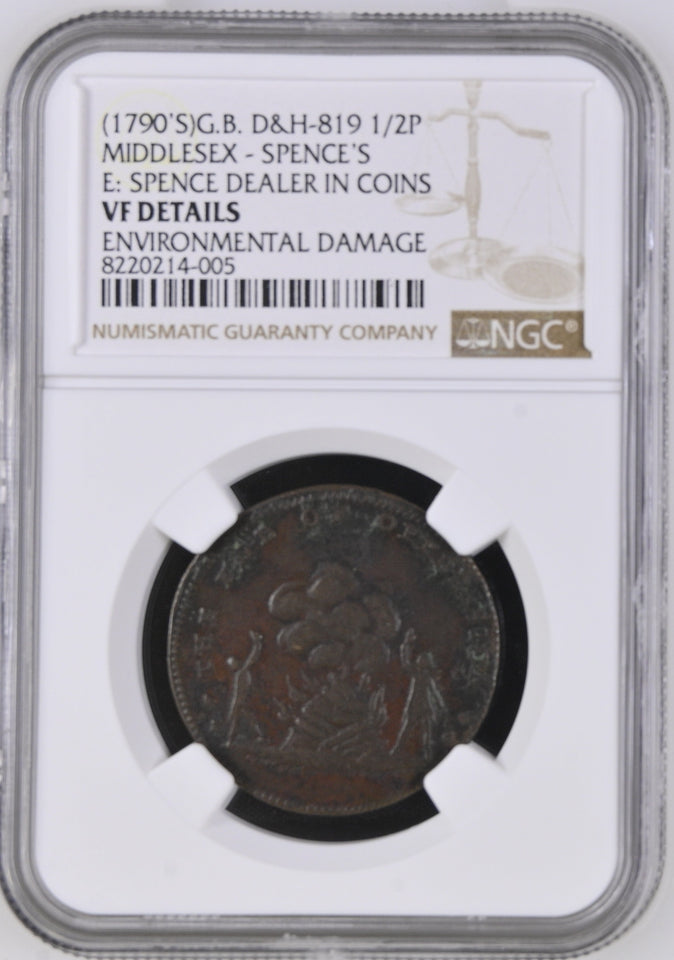 1790 HALFPENNY TOKEN MIDDLESEX SPENCES DEALER IN COINS VF - NGC OTHER COINS - Cambridgeshire Coins