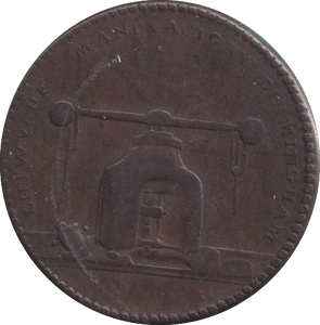 1791 FARTHING TOKEN BIRMINGHAM DIE SINKER COIN MAKER - FARTHING TOKEN - Cambridgeshire Coins