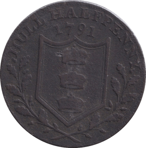 1791 HALFPENNY HULL HORSE - HALFPENNY TOKEN - Cambridgeshire Coins