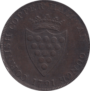 1791 HALFPENNY TOKEN CORNWALL - HALFPENNY TOKEN - Cambridgeshire Coins