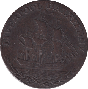 1791 HALFPENNY TOKEN LIVERPOOL SHIP - HALFPENNY TOKEN - Cambridgeshire Coins