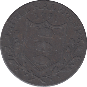 1791 HULL ARMS HALFPENNY TOKEN - HALFPENNY TOKEN - Cambridgeshire Coins