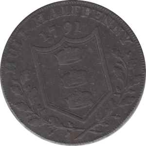 1791 HULL HALFPENNY TOKEN - HALFPENNY TOKEN - Cambridgeshire Coins