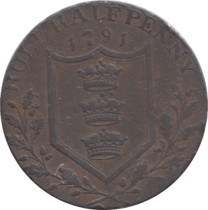1791 HULL HALFPENNY TOKEN - HALFPENNY - Cambridgeshire Coins
