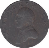 1791 WARWICKSHIRE HALFPENNY TOKEN - HALFPENNY TOKEN - Cambridgeshire Coins