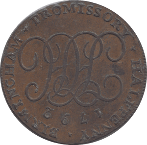 1792 BIRMINGHAM J HOWARD HALFPENNY TOKEN - HALFPENNY TOKEN - Cambridgeshire Coins