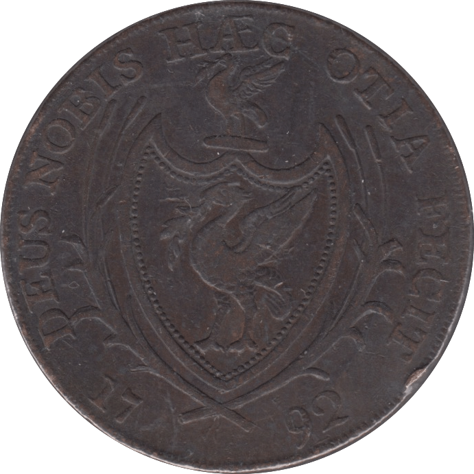 1792 HALFPENNY TOKEN LIVERPOOL SHIP SHIELD OF ARMS - HALFPENNY TOKEN - Cambridgeshire Coins