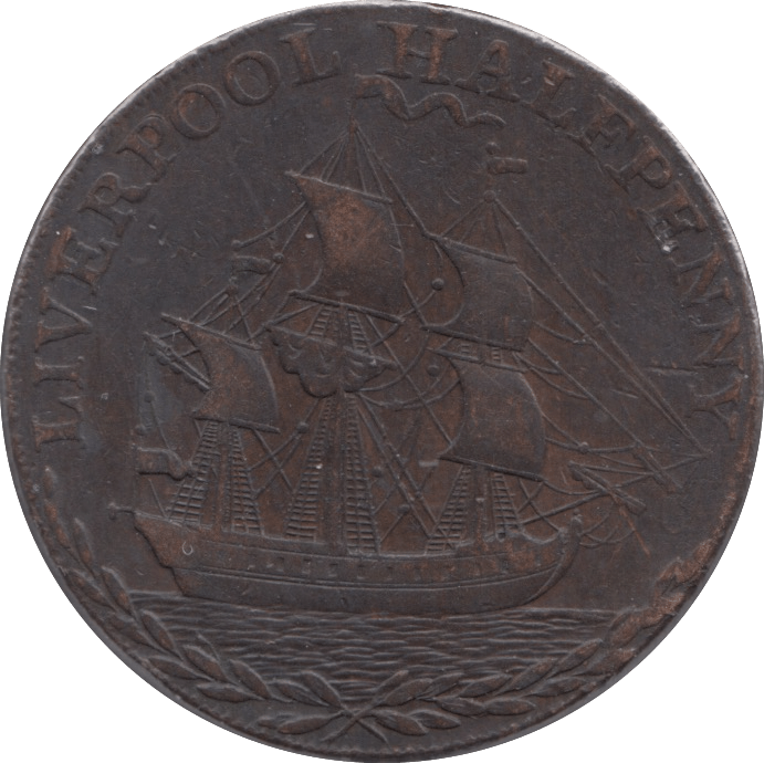 1792 HALFPENNY TOKEN LIVERPOOL SHIP SHIELD OF ARMS - HALFPENNY TOKEN - Cambridgeshire Coins